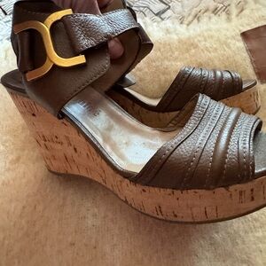 Chloe Brown Wedge Sandals, sz 40
